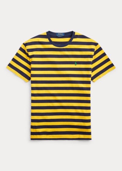 Playeras Polo Ralph Lauren Hombre Amarillos / Azul Marino - Classic Striped Jersey - FBXPA9261